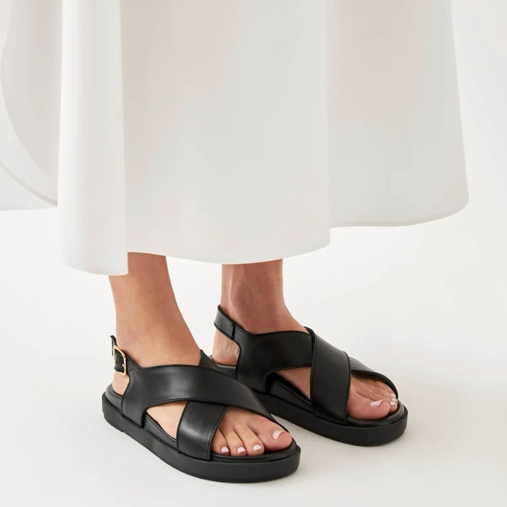 Alohas Nico Women's Black Leather Sandals, Size EU 36, US 6